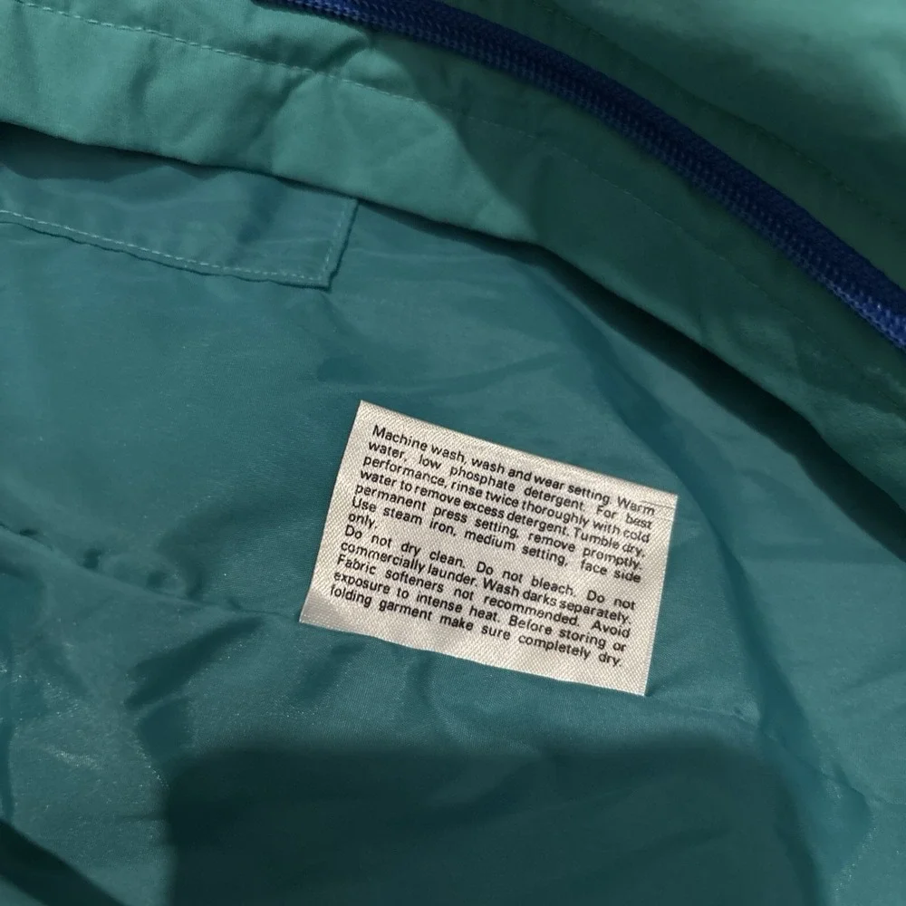 Lands End Windbreaker Jacket‎ L Vintage 90s Turquoise Zip Up